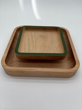 Uncommon Goods Wooden Square Nut Serving Tray with Green Accent